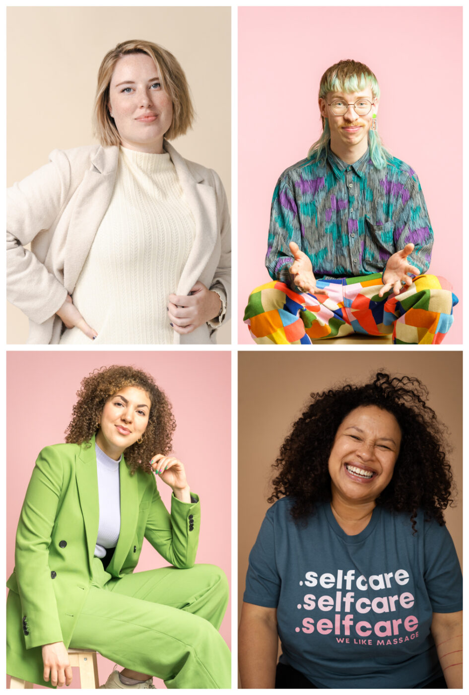 vier kleurrijke portretten van verschillende mensen